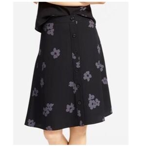 Everlane Floral Japanese GoWeave Mid-Rise A-Line Swing Skirt Black 14